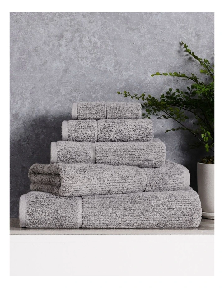Combed Cotton Ribbed Towel Range in Silver
