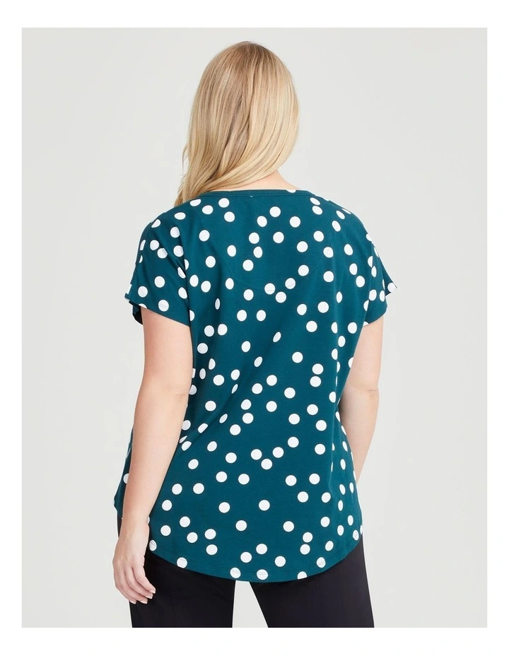 Cotton Scoop Neck Spot Top in Evergreen/Off White