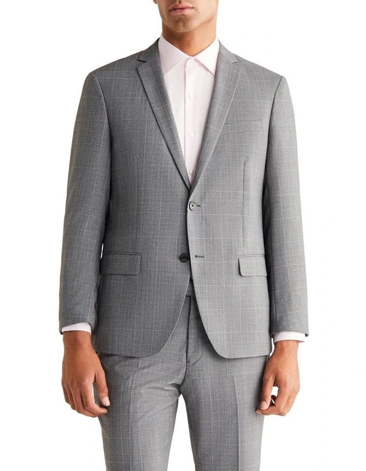 X Slim Suit Check Jacket in Grey