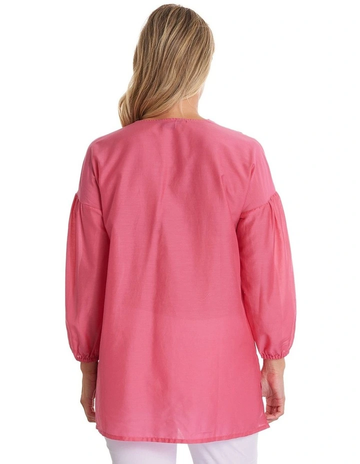 Long Sleeve V Neck Tunic in Hibiscus