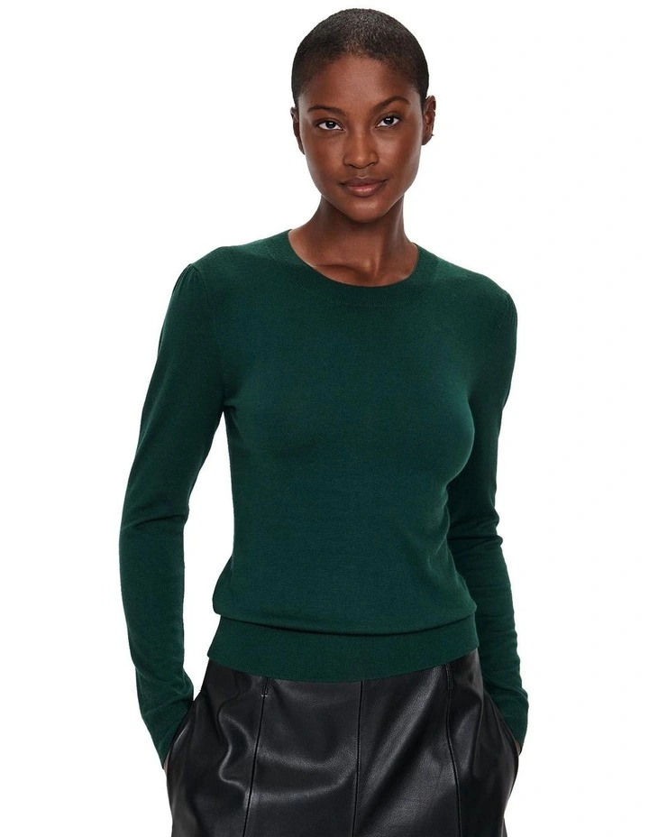 Long Puff Sleeve Round Neck Knit in Green