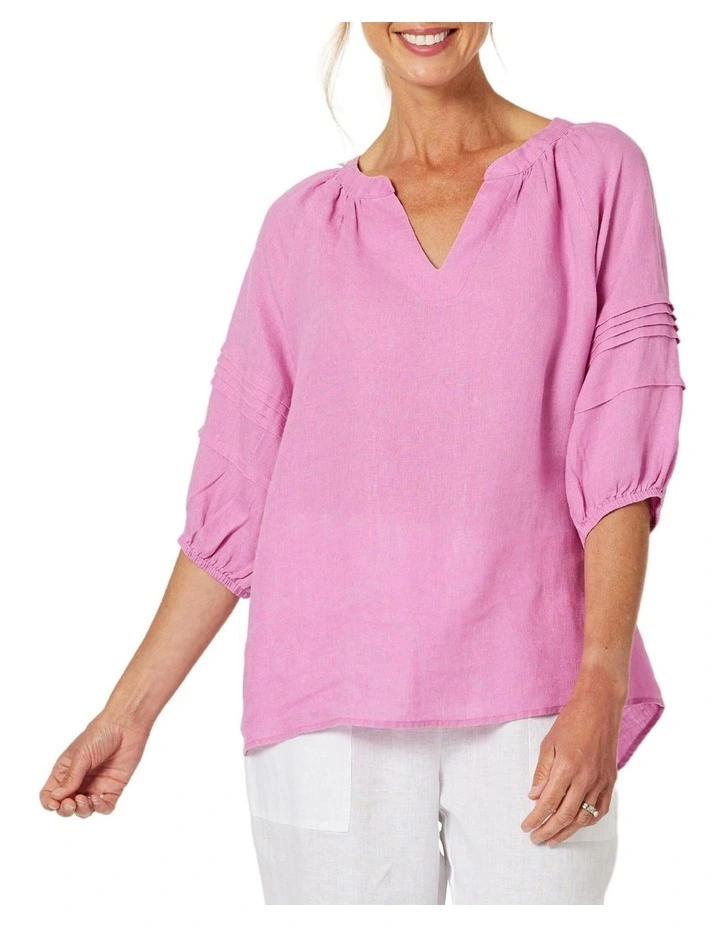 Diana Detail Sleeve Linen Top in Orchid
