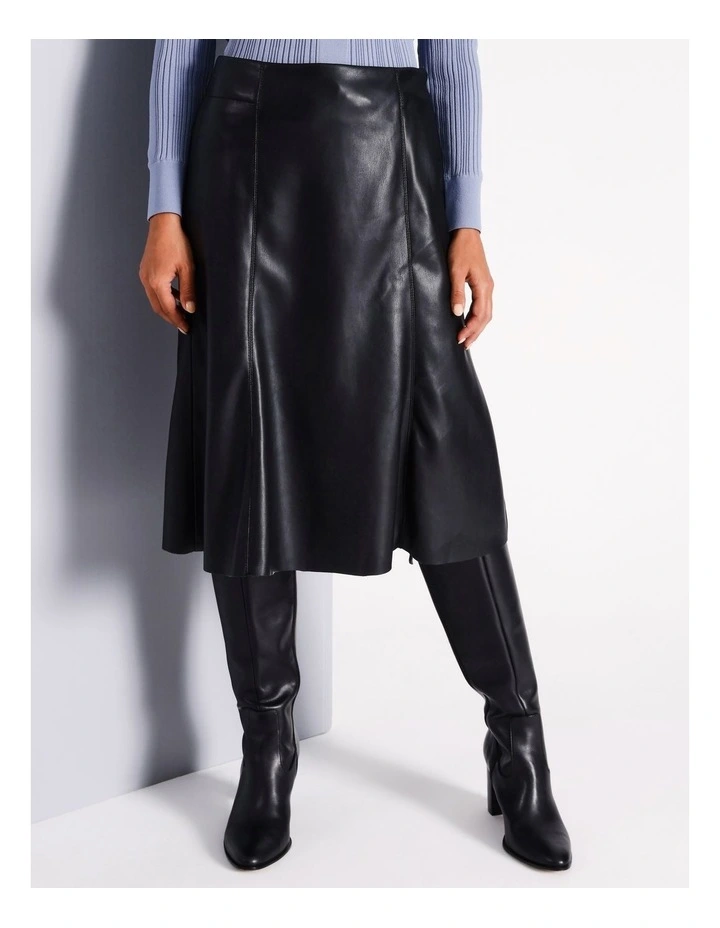 A Line PU Skirt in Black