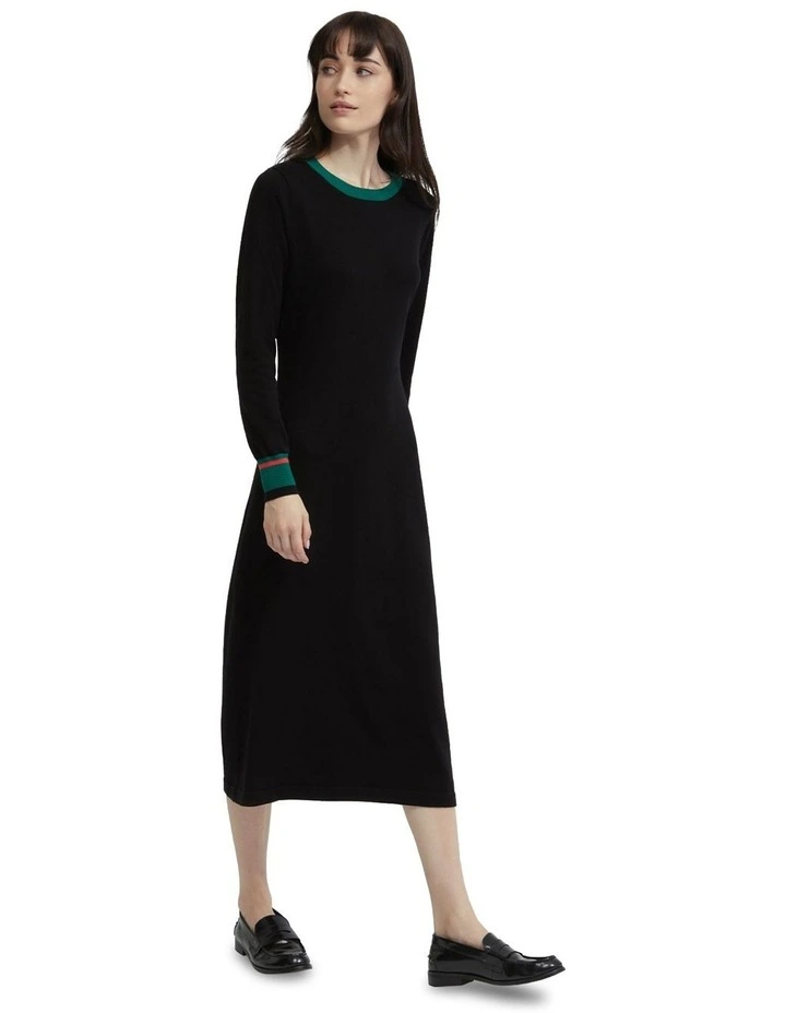 Bridgette Contrast Trim Knit Dress in Black