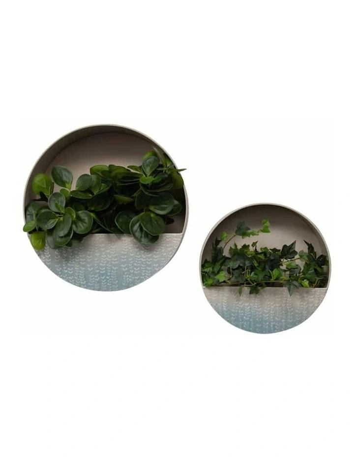 Leaf-Stem Wall Planters Set of 2 in Taupe/Distressed White