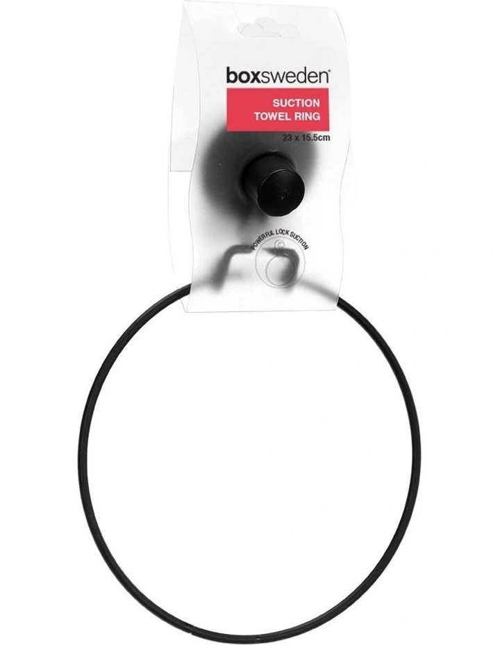 Wall Mount Bathroom Wire Suction Cup Towel Ring Holder/Rack Black