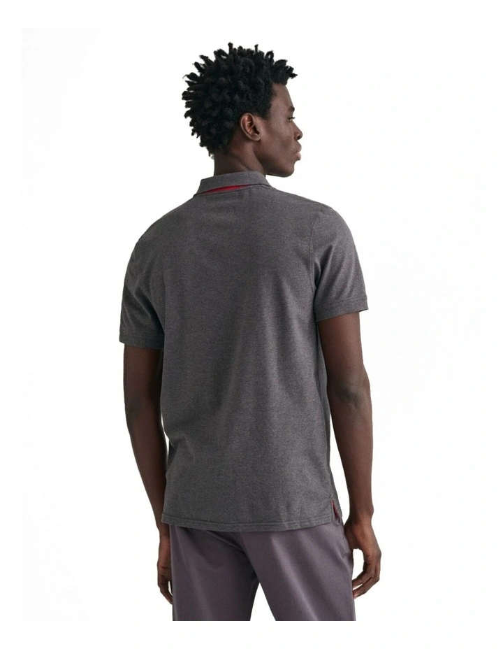 Contrast Pique Polo Shirt in Antracite Melange