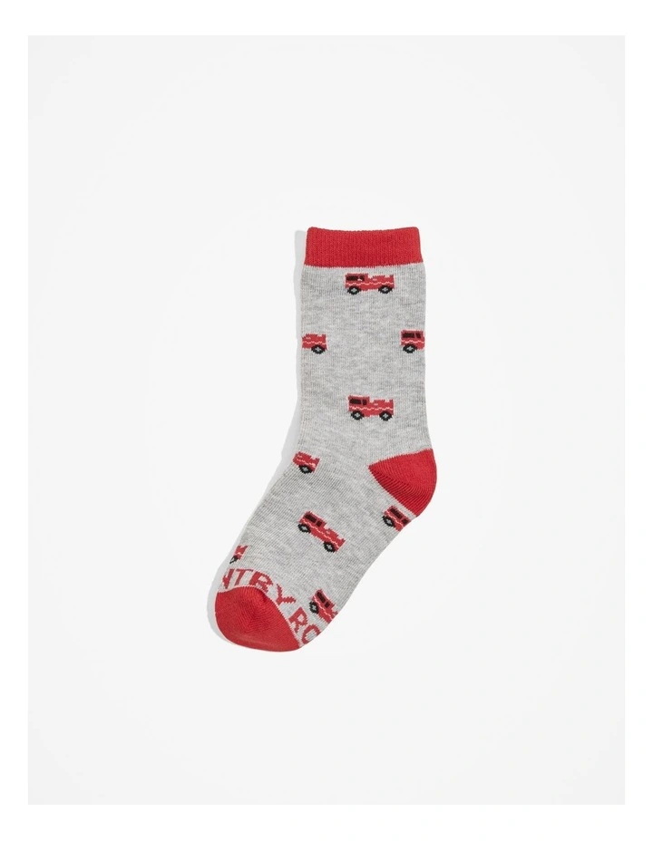 Fire Truck Sock in Light Grey Marle