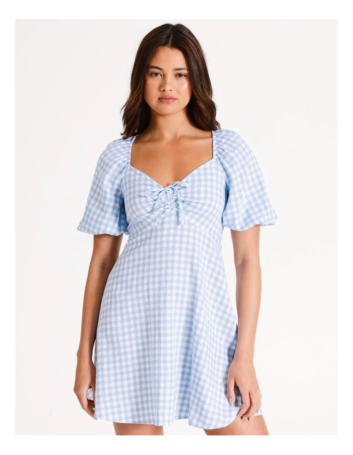 Linen Ruched Front Dress in Light Blue