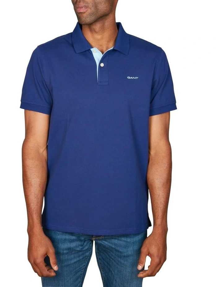 Contrast Pique Polo Shirt in Rich Navy