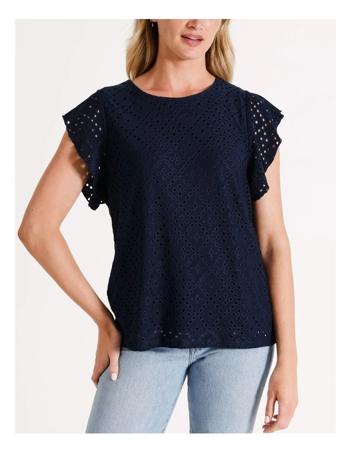 Tassa Lace Frill Top in Navy