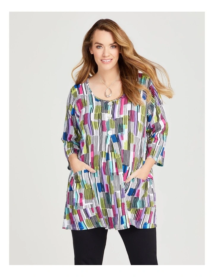 Button Detail Natural Tunic in Print