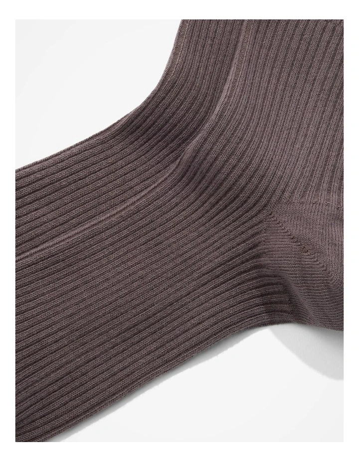 Australian Cotton Blend Ribbed Quarter Crew Sock in Truffle
