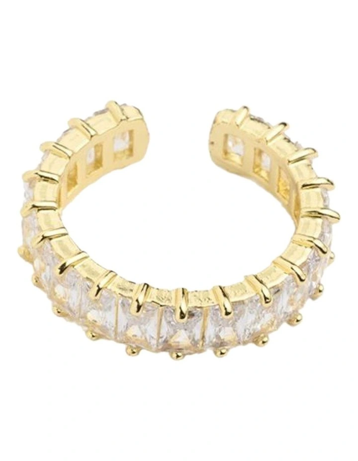 Cubic Zirconia Rectangular Open Ring in Gold