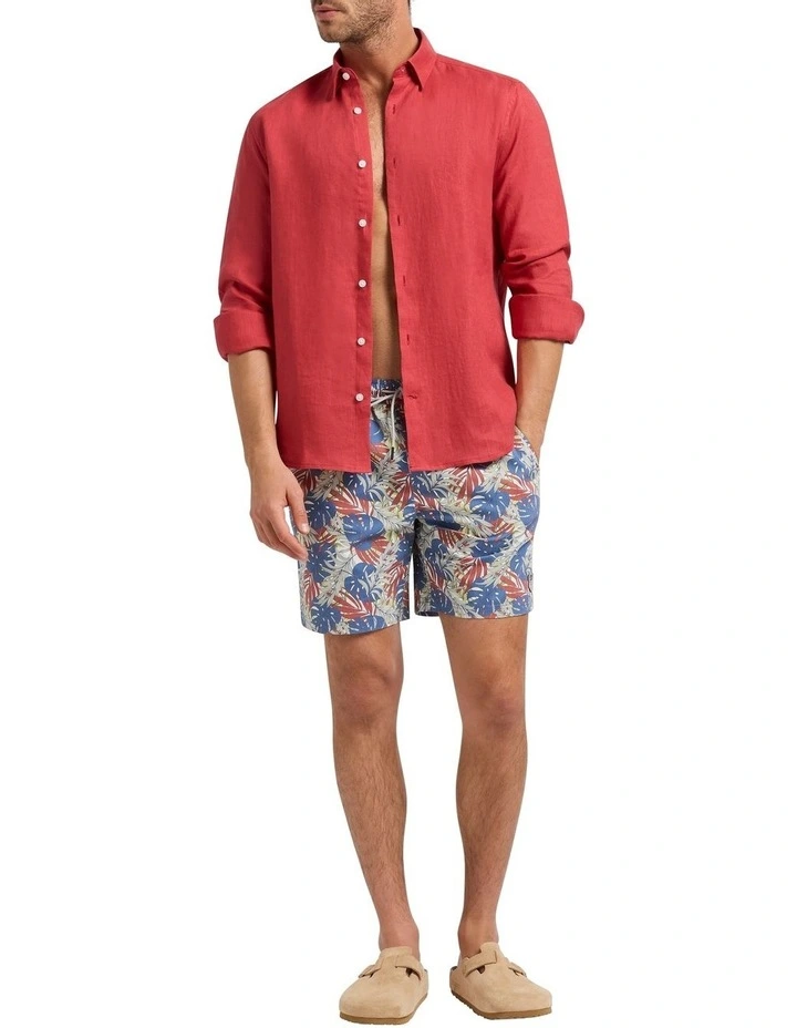 Felix Long Sleeve Linen Shirt in Cherry