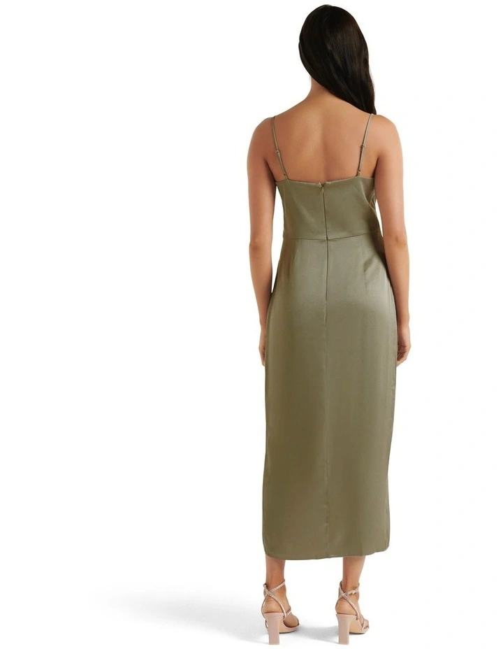 Amanda Drape Satin Midi in Green