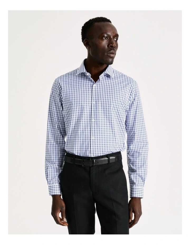 Tailored Long Sleeve 1 Colour Check Shirt in Blue