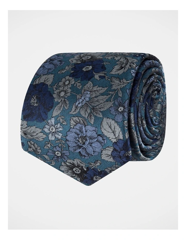 Floral Silk Tie Teal