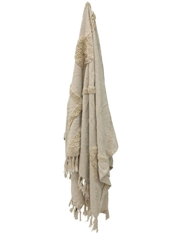 Faith Fringing Tufted Cotton Throw Blanket in Beige