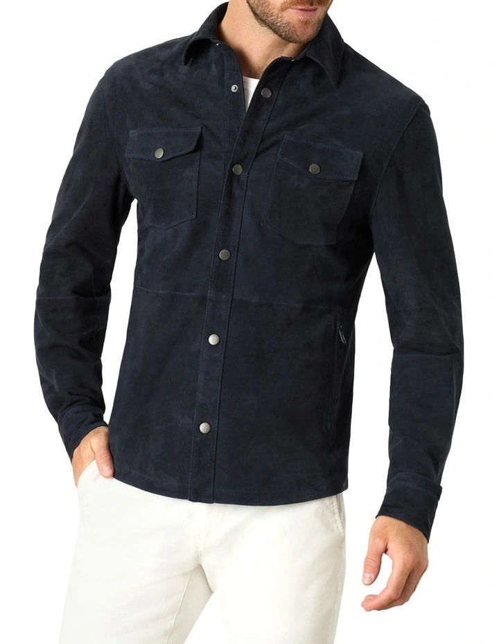 Whitlam Suede Shirt Jacket in Blue