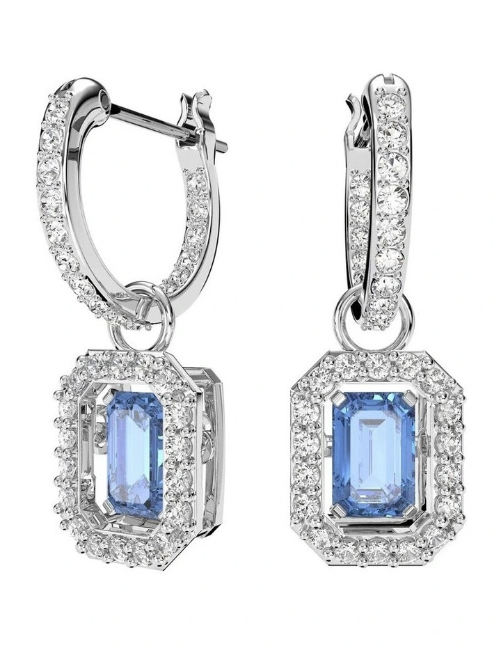 Millenia Drop Earrings Octagon Cut Rhodium Plated in Blue