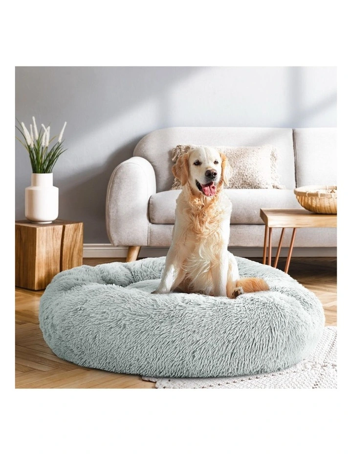 Calming Plush Pet Bed Large 90cm in Light Grey