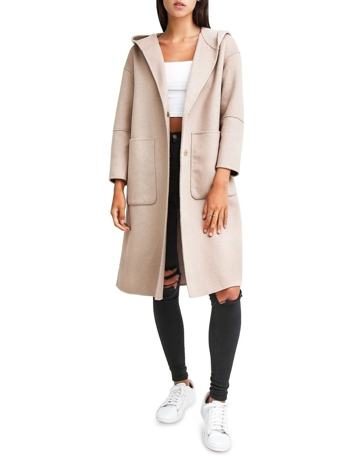 Walk This Way Sand Wool Blend Oversized Coat