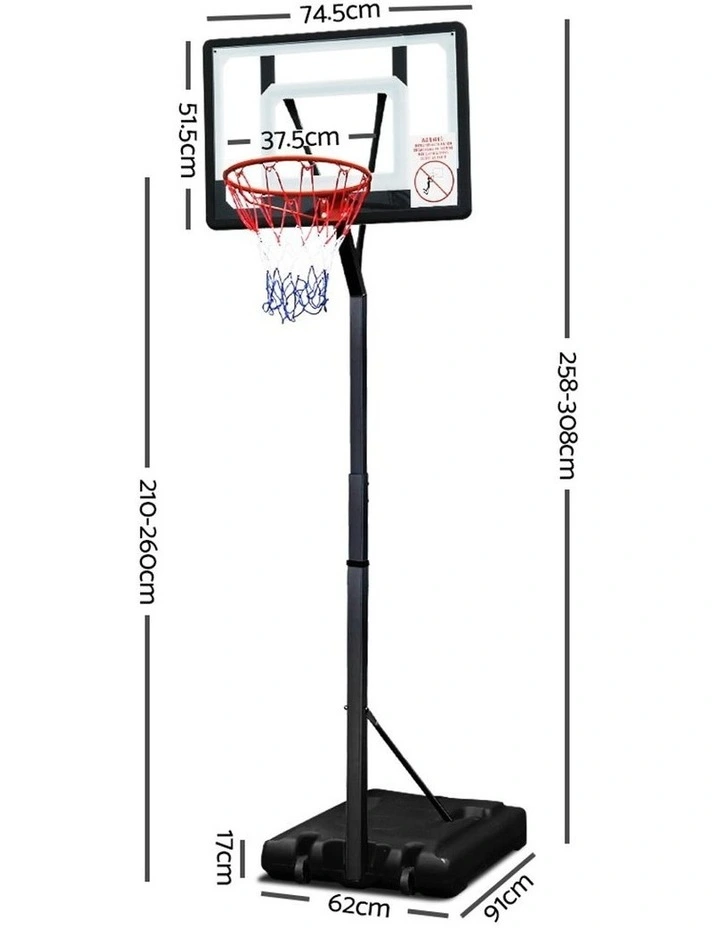 2.6M Basketball Stand Hoop System Rim Height Adjustable Portable