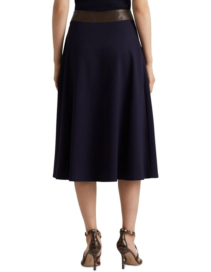 Buckle-Trim Ponte A-Line Skirt in Blue