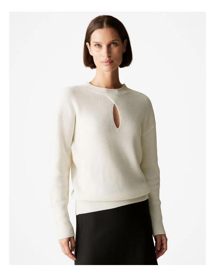 Australian Merino Rib Keyhole Knit in Parchment