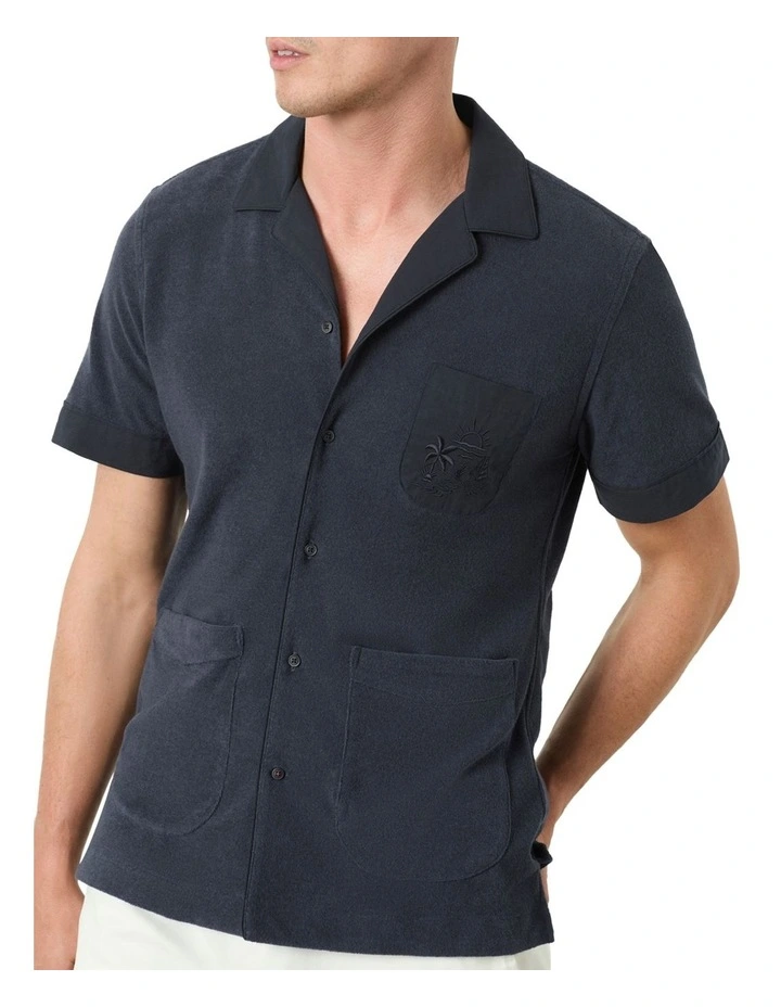 Rothstein Camp Collar Short Sleeve Shirt in Navy