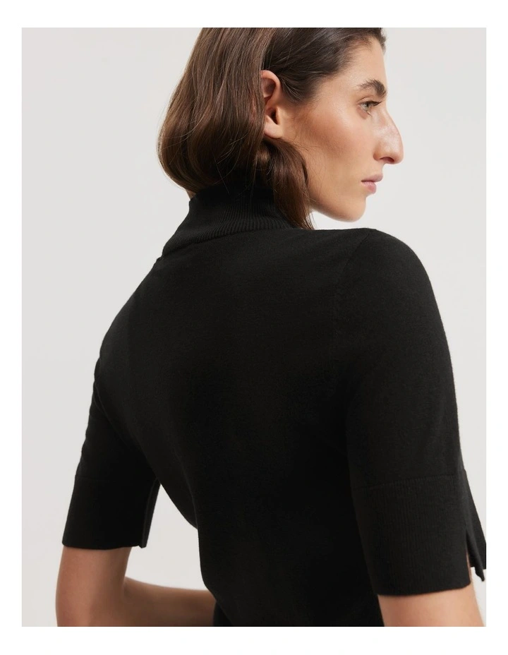 Australian Merino Wool Silk Short Sleeve Knit in Black