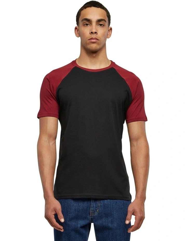 Raglan Contrast Tee in Black/Burgundy