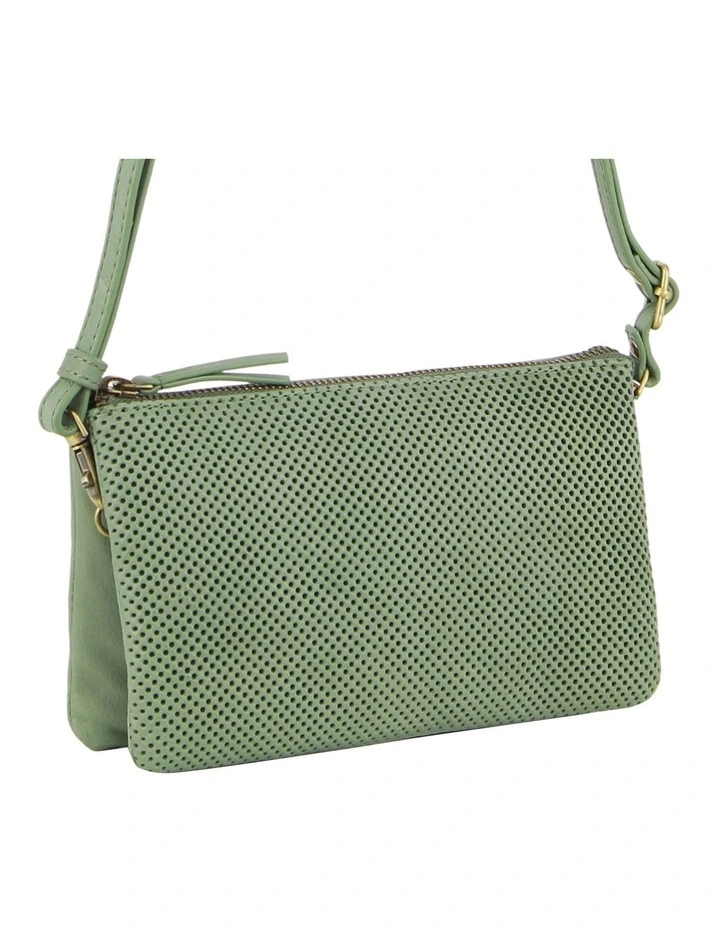 Perforated Leather Cross-Body/Clutch in Sage