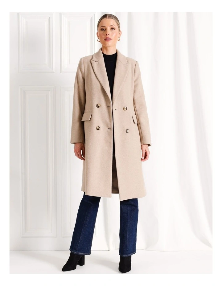 Longline Double Breasted Coat in Stone