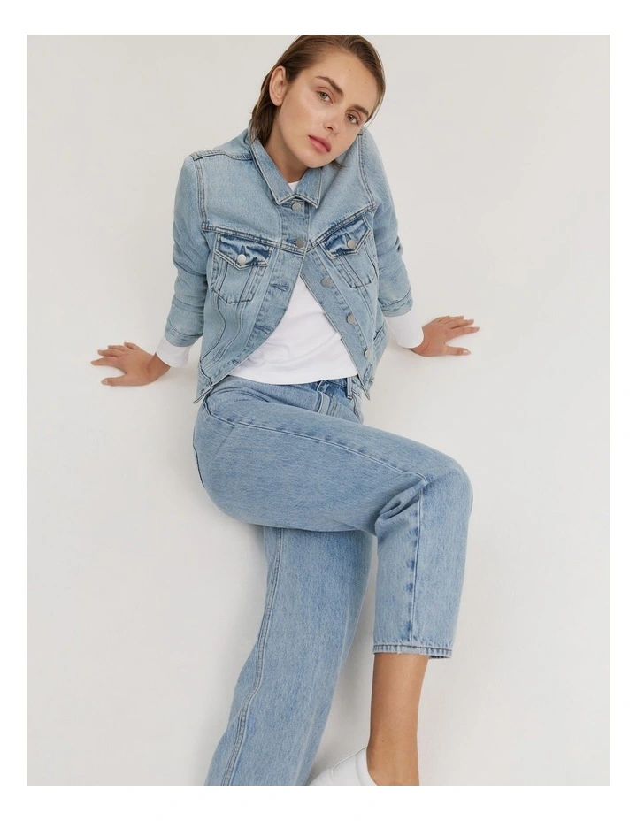 Australian Cotton Blend Slim Fit Denim Jacket in Aged Soft Wash