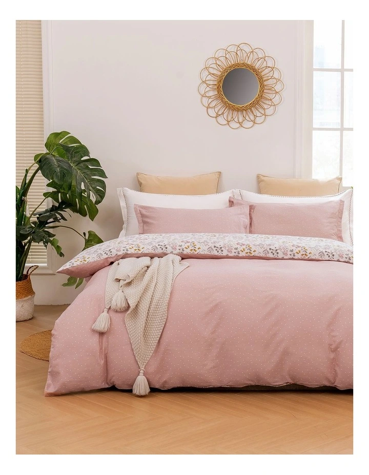 Cottage Flowers Cotton Reversible Quilt Cover Set in Pink