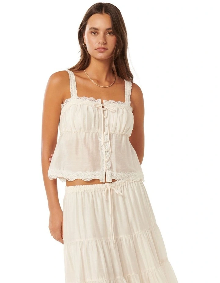 Lace Trim Peasant Co-Ord Top in Ivory