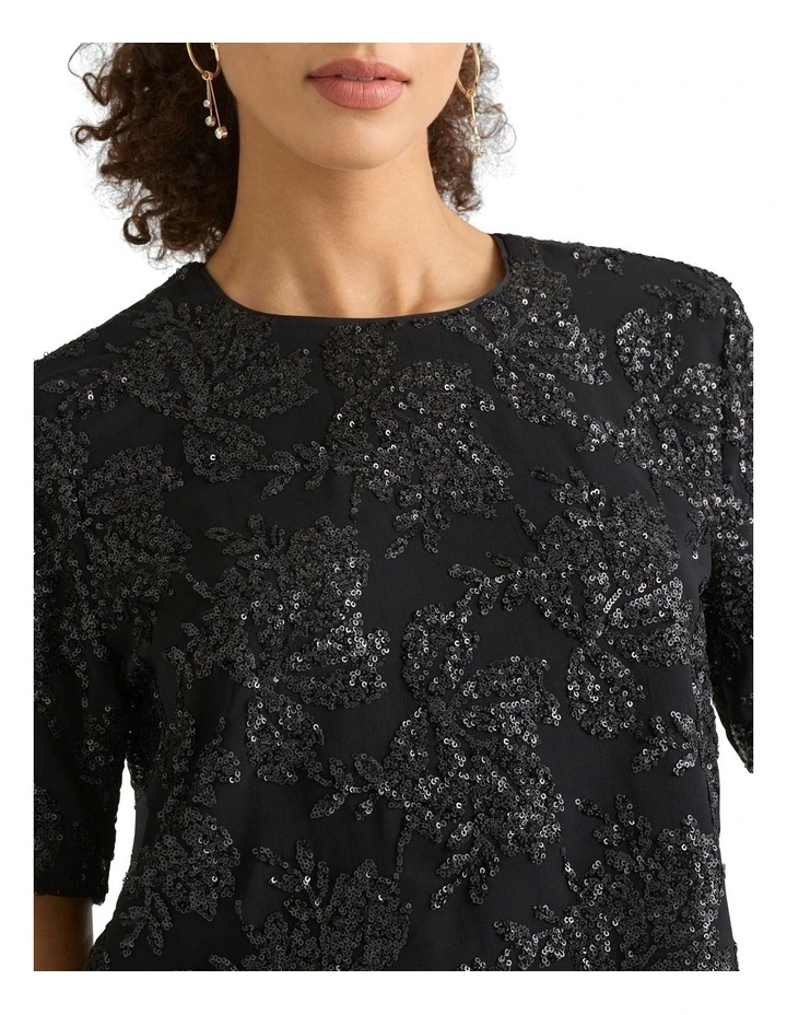 Firenze Sequin Crop Tee in Black Sparkle