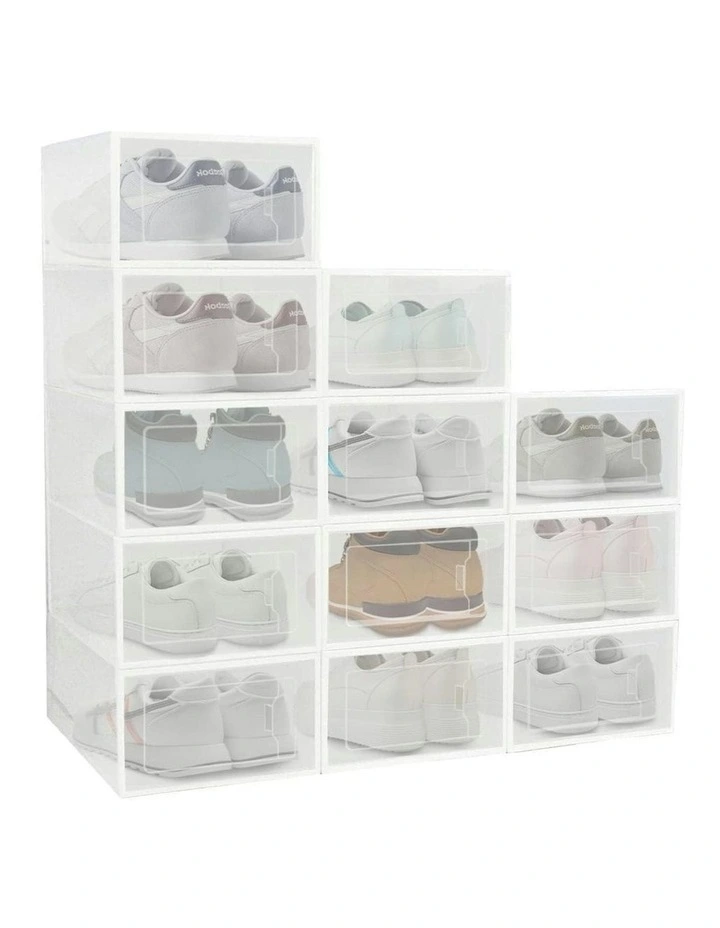 Stackable Medium Shoe Box 12 Pieces in Transparent White