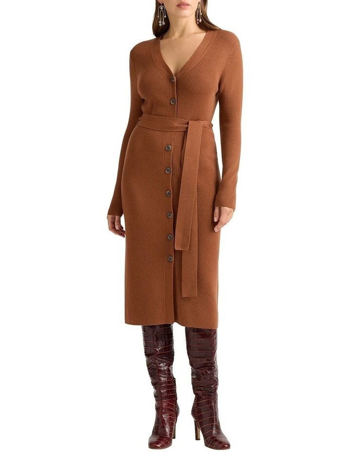 Keiran Knitted Merino Dress in Mahogany