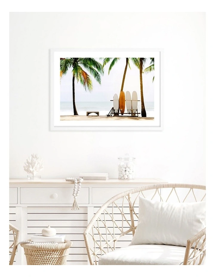 Australian Made Surfboards and Palms Art Print A2 in White Frame