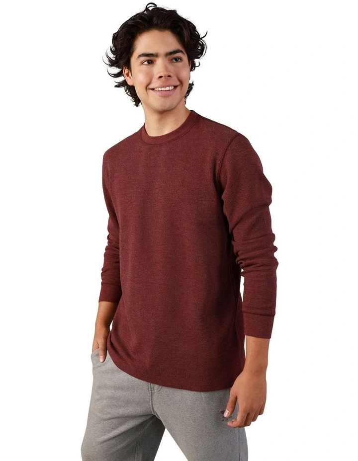 Long-Sleeve Thermal T-Shirt in Burgundy Ivory