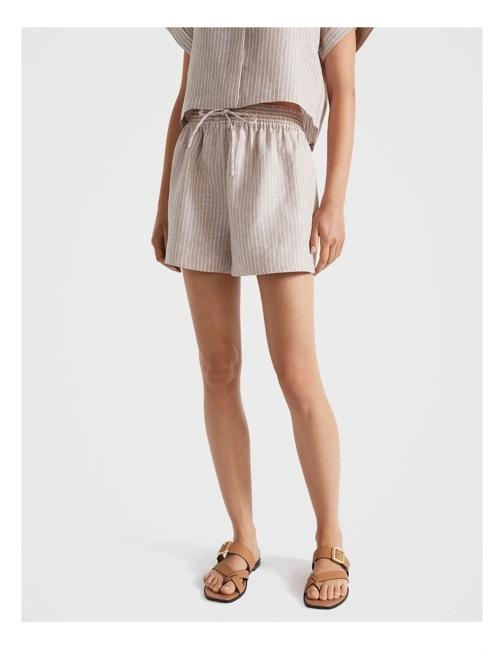 Linen Stripe Shorts in Beige