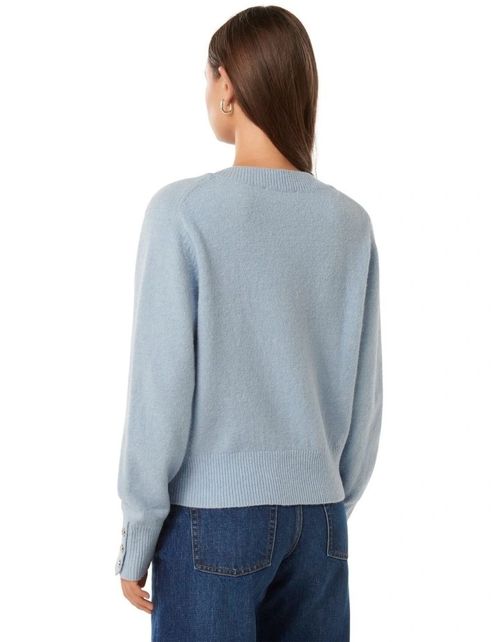 Sabrina Button Cuff Knit Jumper in Blue