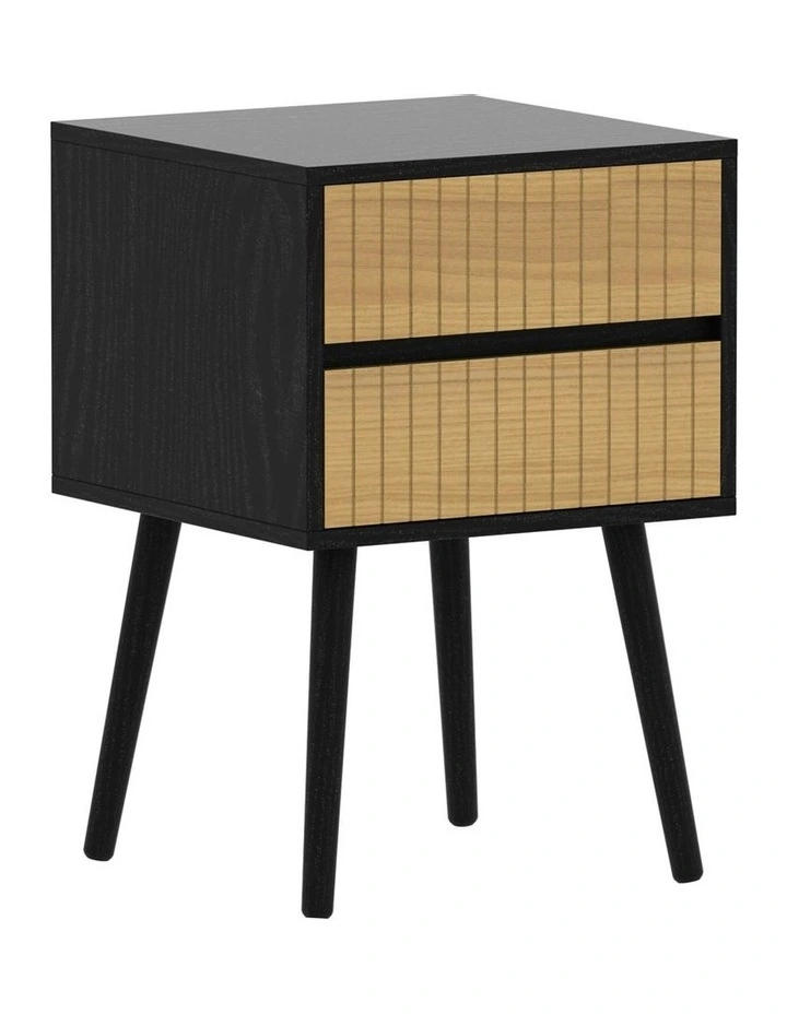 Oslo Bedside Table with 2 Drawer in Black/Natural