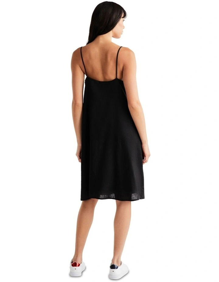 Feminine Strappy Linen Dress in Black