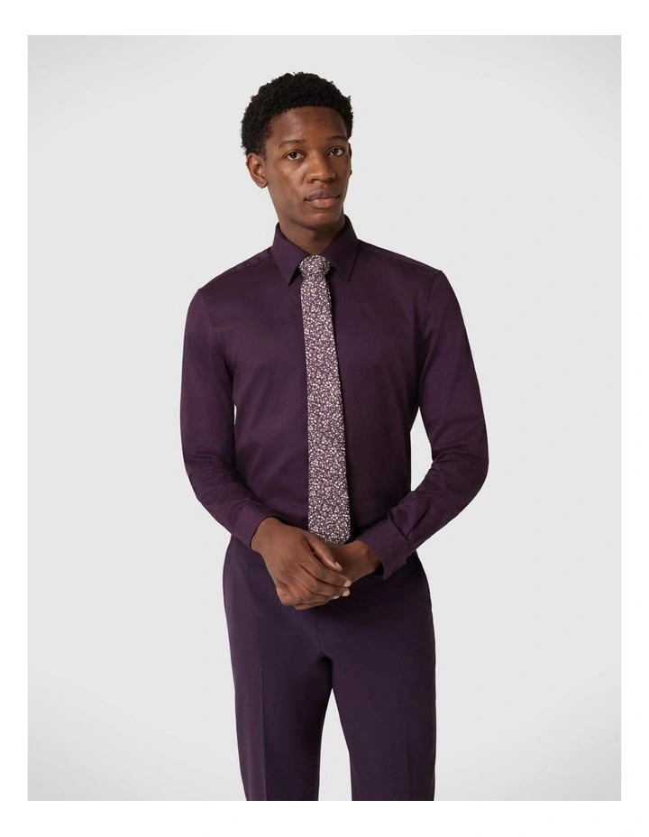 Herringbone Formal Long Sleeve Shirt in Plum