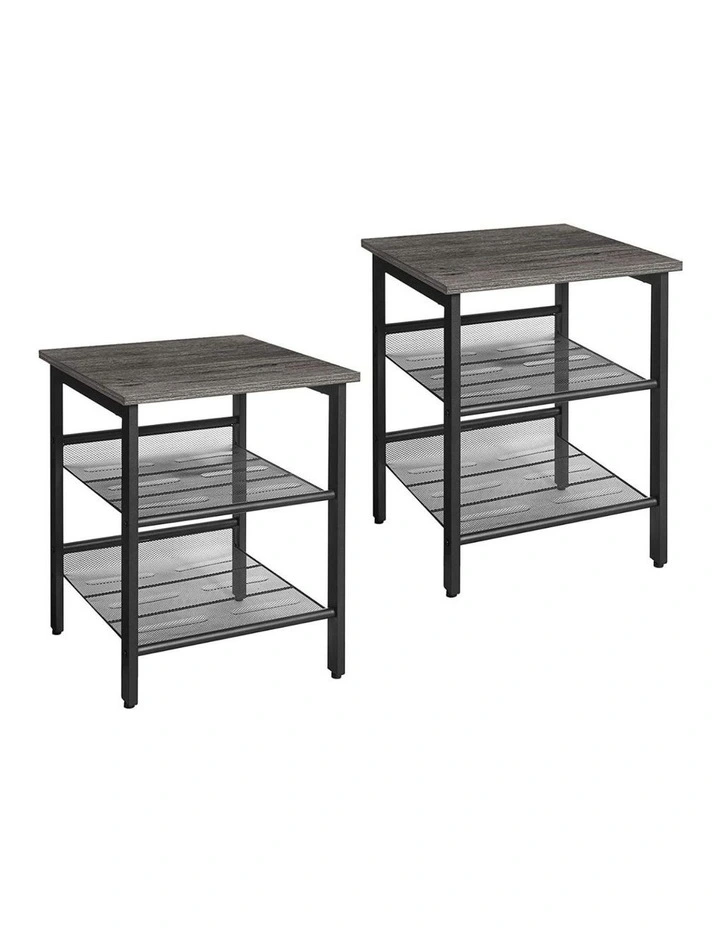 Wooden Bedside Table with Shelves in Charcoal Gray