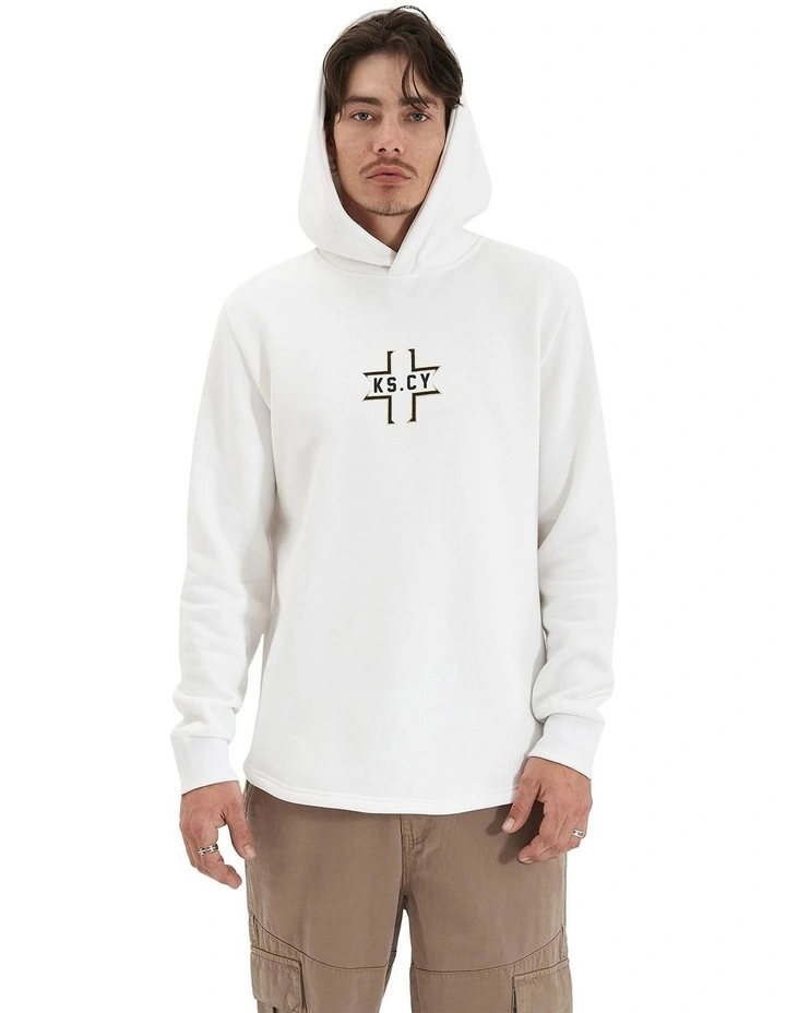 Southfall Heavy Hooded Dual Curved Sweater in White